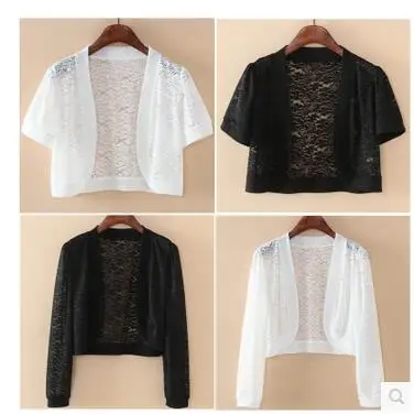 MLXSLKY Женская кружевная шаль куртка летняя с коротким рукавом вязаный кардиган