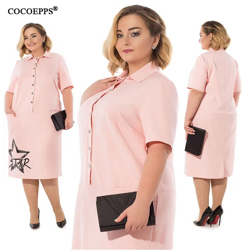 5XL 6XL размера плюс Звездный принт женское платье Элегантное повседневное синее офисное женское платье-рубашка для работы большой размер пуговица летнее платье Vestidos