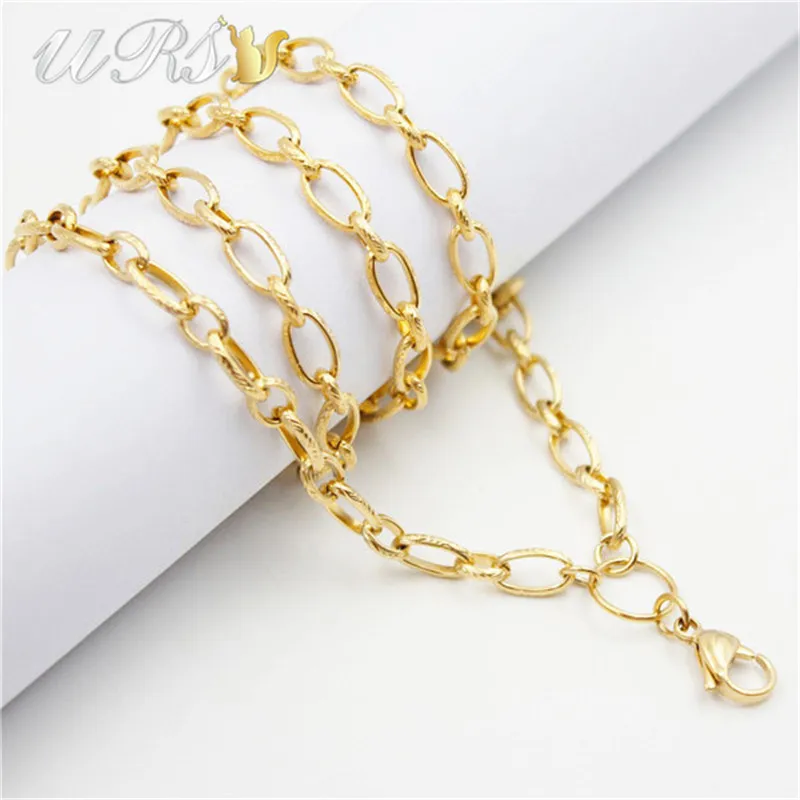 

5PCS 32''(80cm) /Gold 316L stainless steel Pendant Necklace Oval Knurling Chain Floating Memory Locket Pendant Necklace