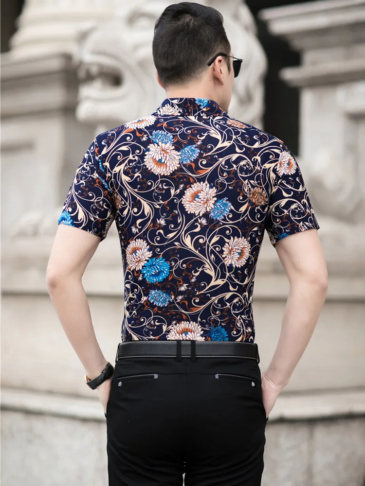 2020 летняя модная мужская рубашка приталенная с коротким рукавом цветочным