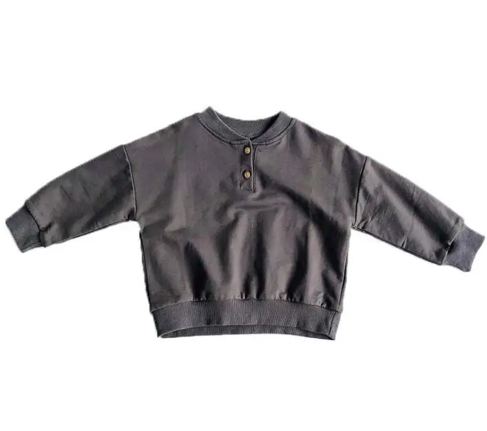dark gray Детские однотонные футболки в японском стиле с резьбовым воротником для мальчиков; однотонные повседневные топы с длинными рукавами - Цвет: dark gray