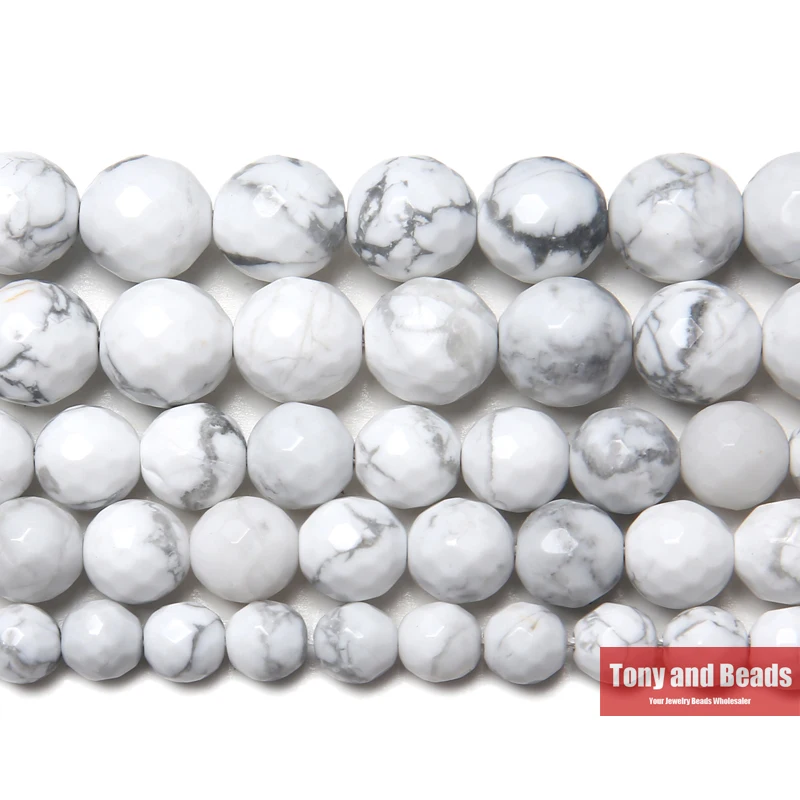 

Natural Stone Faceted White Howlite Turquoise Round Loose Beads 15" Strand 4 6 8 10 12 MM Pick Size