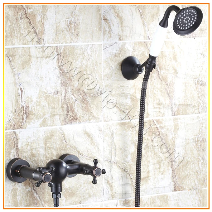 

L15770-роскошный настенный кран с двойной ручкой из почерненной латуни для душа