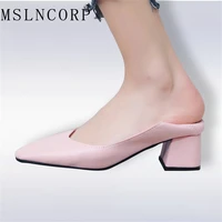 plus size 34 47 women square toe medium heel shoes soft leather comfortable low heel dress thick heeled party casual shoes pumps