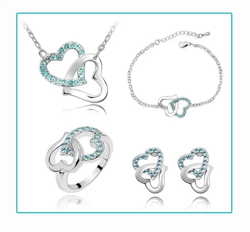 Свадебные красивые Ювелирные наборы AAAA + Стразы Кристалл Двойное сердце модные