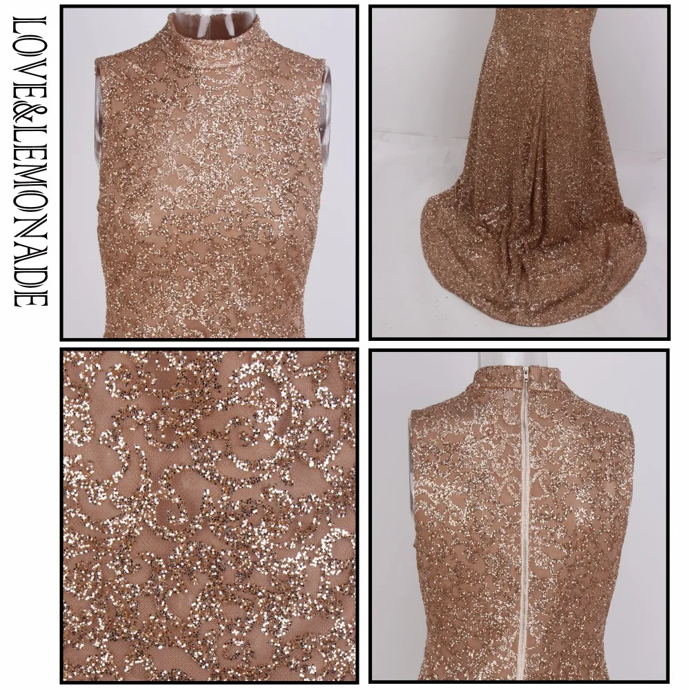 Женское вечернее платье LOVE & LEMONADE с воротником из ротанга и золотыми цветами