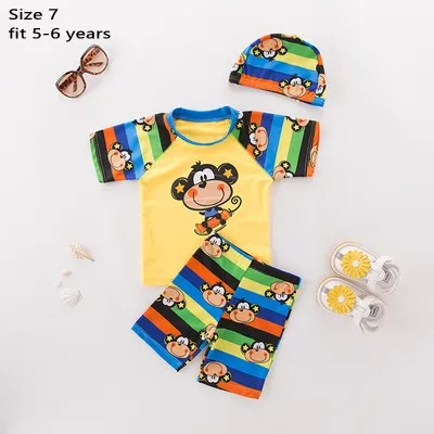 Monkey 7 Купальный костюм для маленьких мальчиков; детские купальные костюмы из 3 предметов с рисунком лисы и динозавра; одежда для купания для маленьких мальчиков; пляжная одежда в Корейском стиле - Цвет: Monkey 7