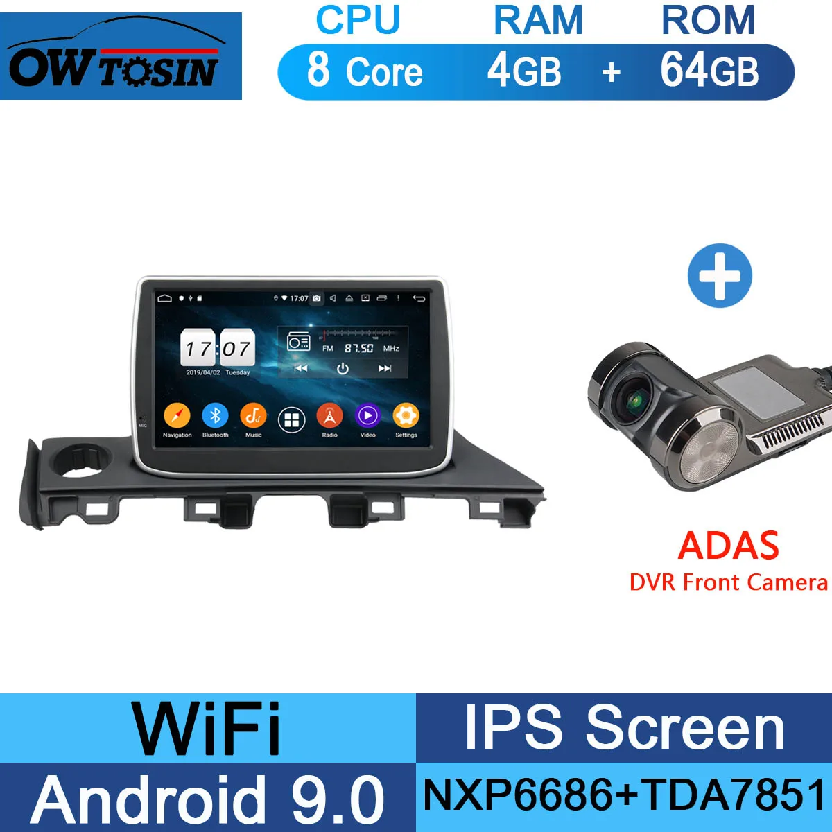 " ips 1920*1080 8 ядерный 4 Гб ОЗУ+ 64 Гб ПЗУ Android 9,0 автомобильный dvd-плеер для Mazda 6 III 3 GJ Atenza dzda6 DSP радио gps - Цвет: 64G Adas Camera