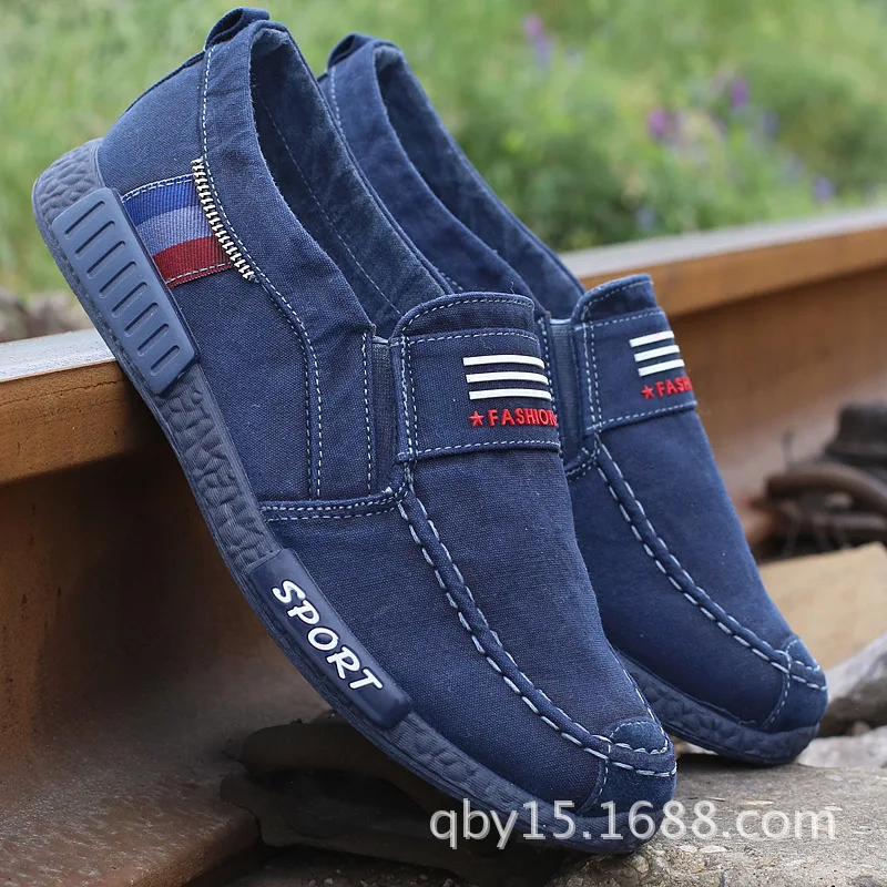 Новинка 2019 года сезон весна Мужская парусиновая обувь с эластичными лентами