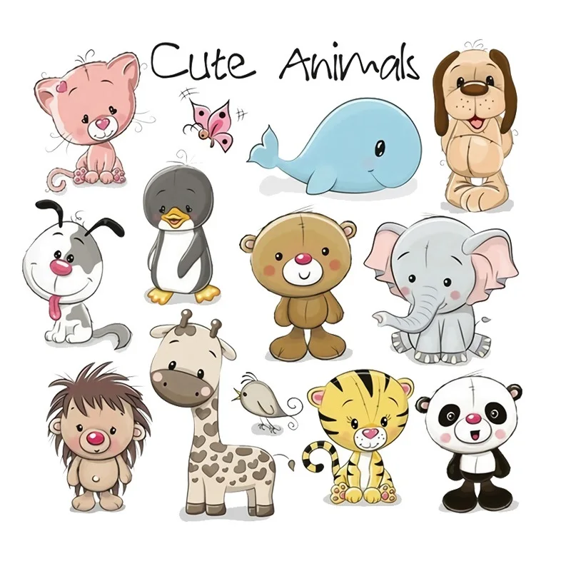Set of Cute Animas Iron On Transfers For Kids Clothes Thermal Heat Transfer Vinyl Sticker Cartoon PVC Patch Applique|Заплатки| |