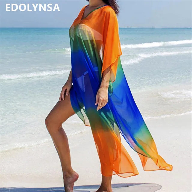 2021 сексуальное прозрачное летнее пляжное платье Шифоновая туника женская