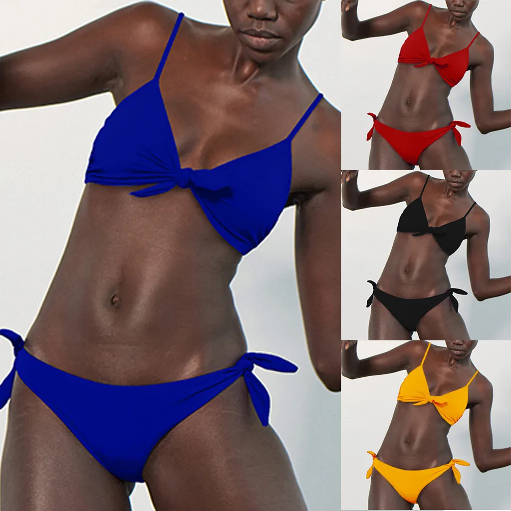 Женская сексуальная Однотонная синяя повязка с бантом короткое микро бикини пуш