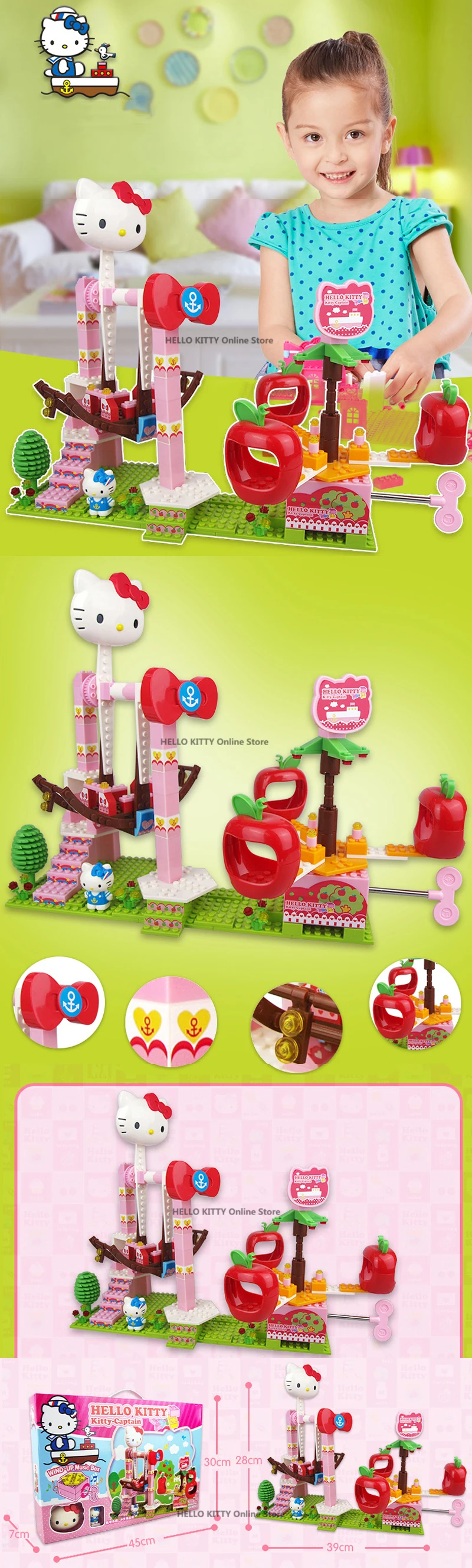 Hello kitty, мини-блок, парк развлечений, кирпичные строительные блоки, игрушки для детей, сборка, сделай сам, Детская Улица, вид на город, образовательная 3D модель