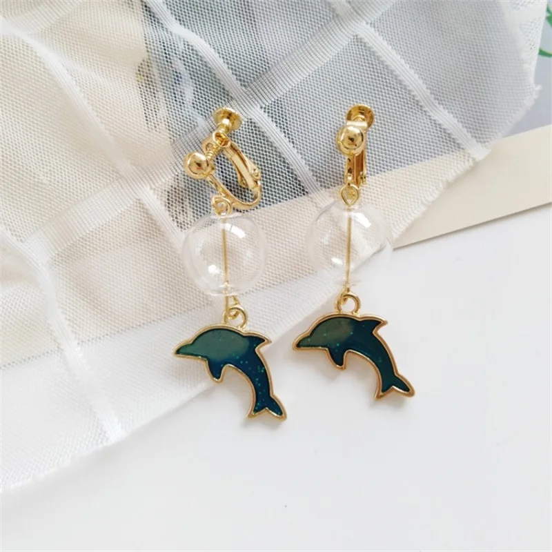 style-10 ear clip Ассиметричные длинные висячие серьги с мультяшным дельфином, модный Японский Корейский, геометрической формы, круглые жемчужные серьги-клипсы, ювелирные изделия - Окраска металла: style-10 ear clip