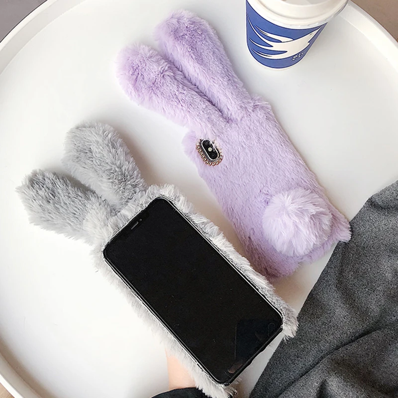 ONEVANLovely кроличьи уши меховой плюшевый чехол для телефона iPhone X XR XS Max 7 8 Plus Зимний