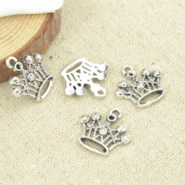 Высококачественные Металлические Античные посеребренные Подвески короны 30 шт.
