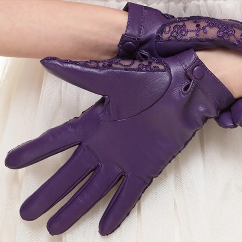 Женщины Перчатки Элегантные Натуральная Кожа Овчины Кружева бантом Высокого