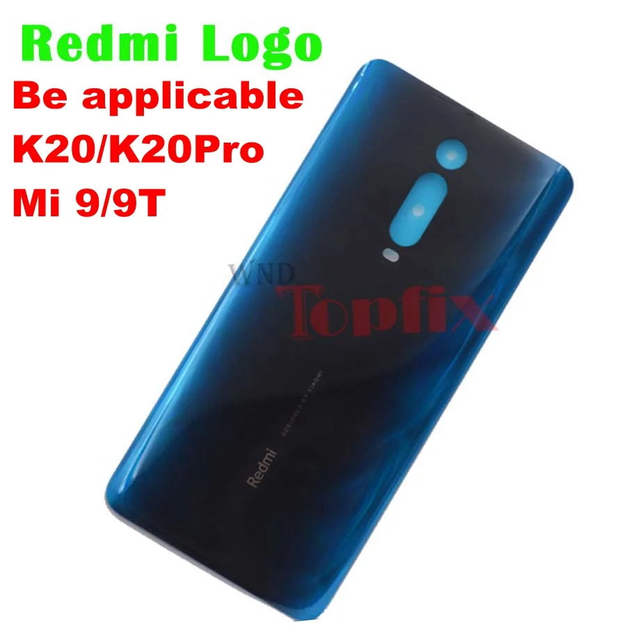 Redmi Logo Blue Чехол для батареи Red mi K20 Pro, Задняя стеклянная панель, чехол для задней двери для Xiaomi mi 9T Pro, чехол для батареи, задняя крышка с линзой - Цвет: Redmi Logo Blue