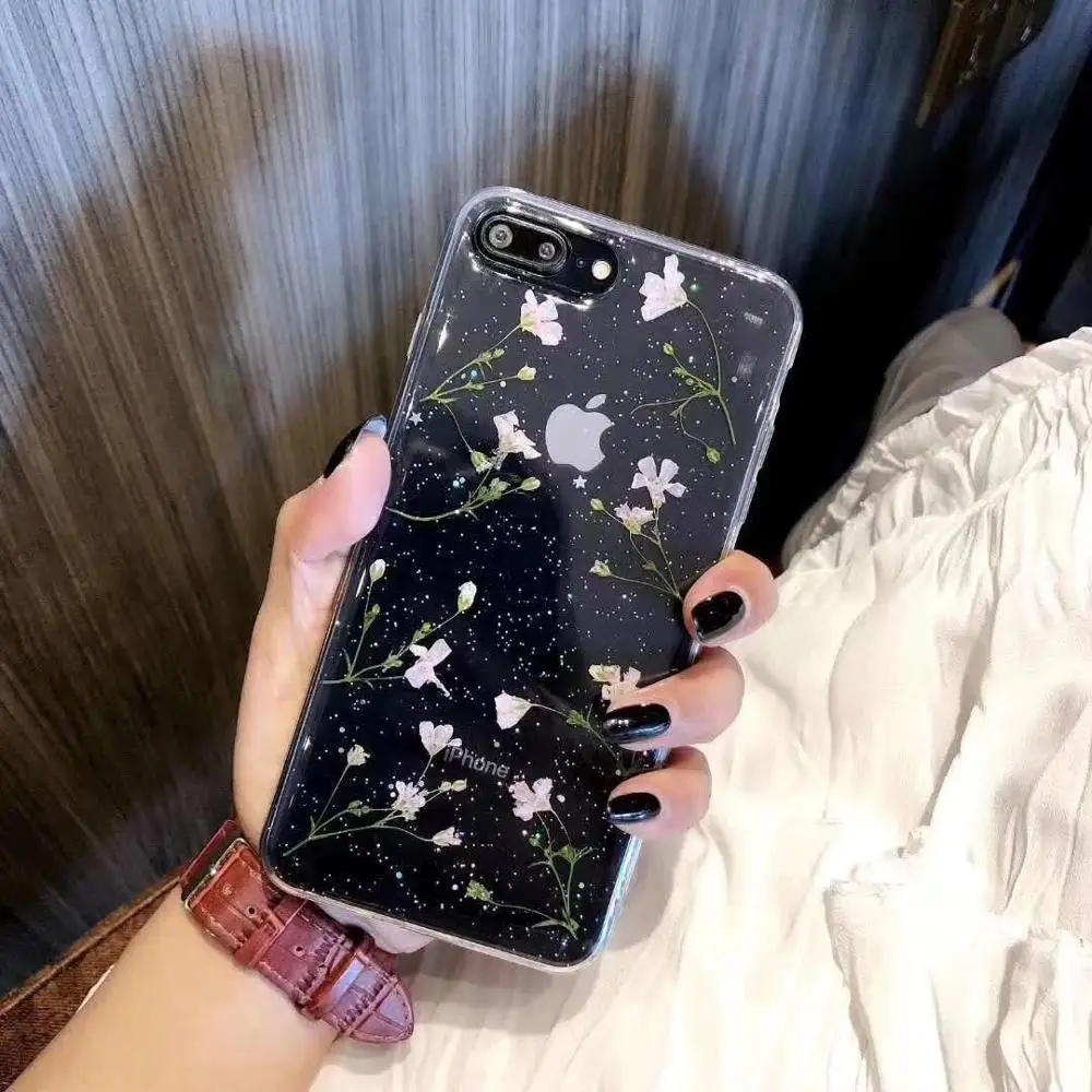 Настоящий высушенный чехол с цветами для iPhone XS Max XR 6 6S 7 8 Plus X прозрачный мягкий ТПУ