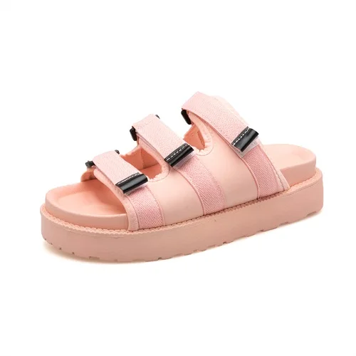 Pink Женские тапочки; Цвет черный, розовый, белый; женские пляжные сандалии; летние домашние тапочки на липучке; нескользящая Мягкая обувь на плоской подошве - Цвет: Pink