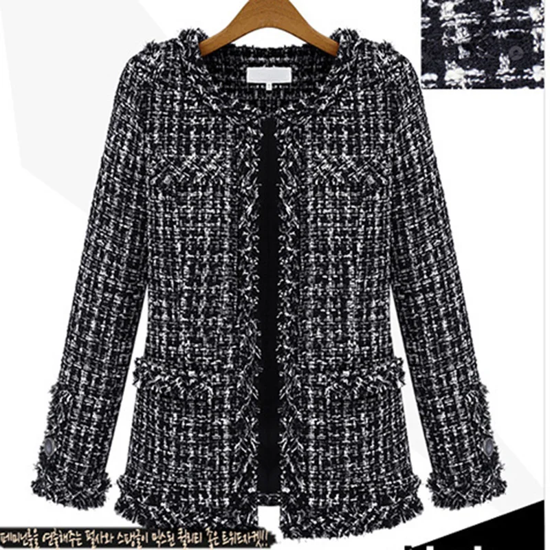 Женская твидовая куртка Wmswjh осенне зимняя большого размера с О образным вырезом