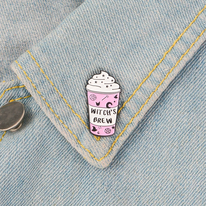 QIHE ювелирные изделия Розовый кружка Pin ведьмочки палочка шляпу пентаграмма Луна
