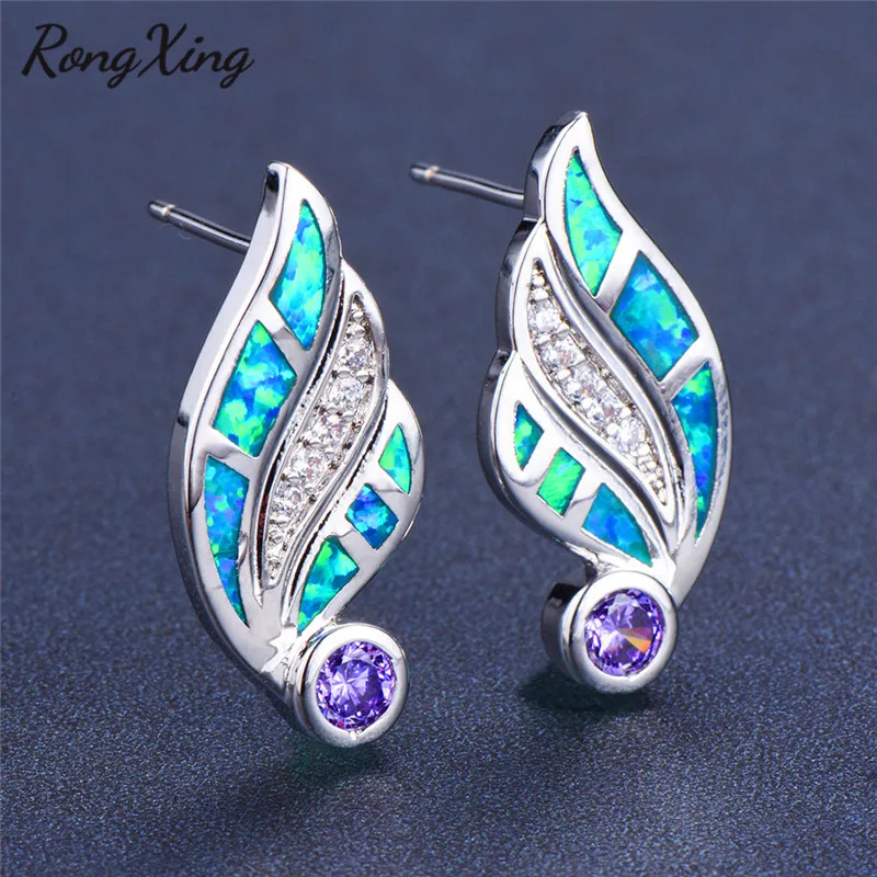 Голубые/белые серьги подвески RongXing с огненным опалом счастливое Крыло ангела