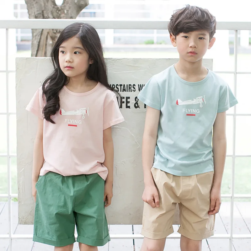 Новый Стиль Лето 2017 Дети Устанавливает Мода Твердые Рубашки + Брюки 2 Шт. Высокое