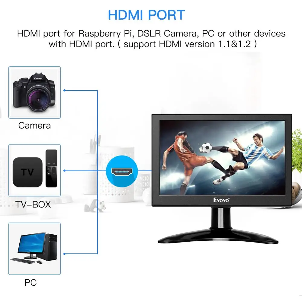 Eyoyo 7 дюймов Портативный 1280x800 ips HDMI ТВ монитор портативный ЖК экран дисплей AV/USB