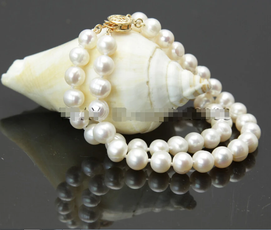 shipping2 rows 8-9mm natural fresh water cultured akoya pearl bracelet 5.25 | Bangles