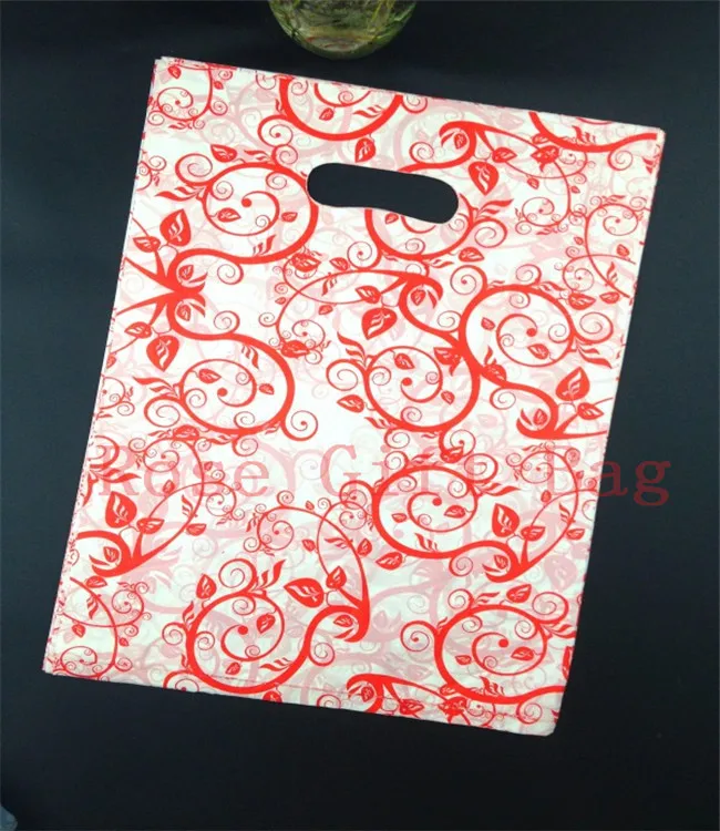 Пластиковые пакеты для покупок шоппинга с принтом красных листьев 25 х35 см