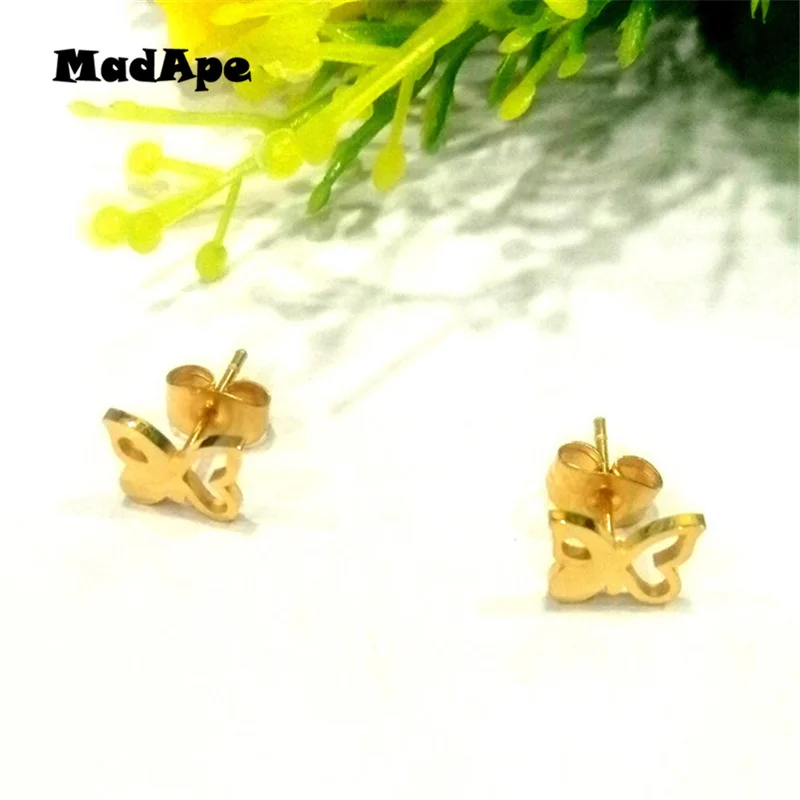 MadApe Cute Gold Color Butterfly Earrings Never Fade Stainless Steel Women Stud |