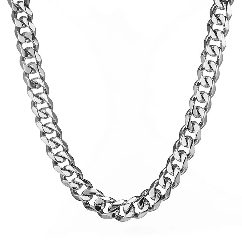 

12/15mm Wide Cool Biker Men Stainless Steel Polishing Silver Curb Cuban Link Chain Necklace 16-40inch