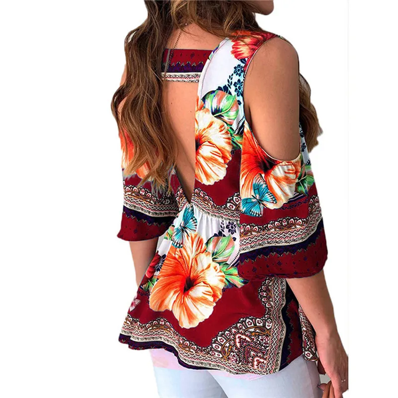 Модные женские туфли Boho Народный Обычай Футболка цветок глубоким v-образным