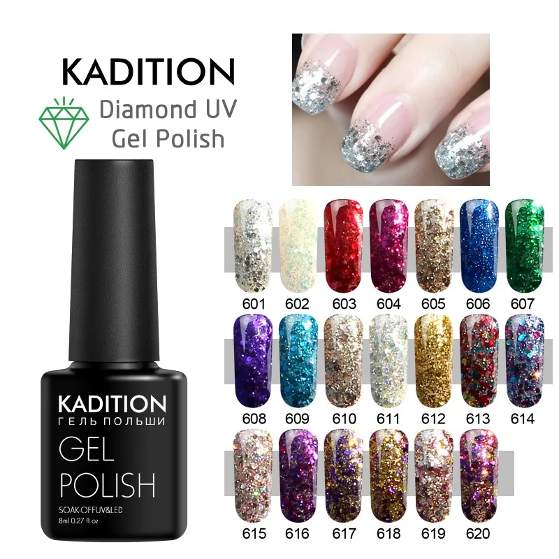 Блестящий Алмазный УФ лак kadion 8 мл полуперманентный Гель для ногтей с эмалью