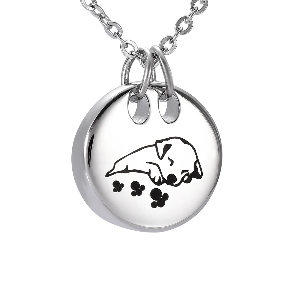 

IJD9941 Sleeping Dog Memorial Pet`s Dog`s Ashes Urn Necklace Cremation Pendant Jewelry free Engrave Dog`s Name and Date Holder