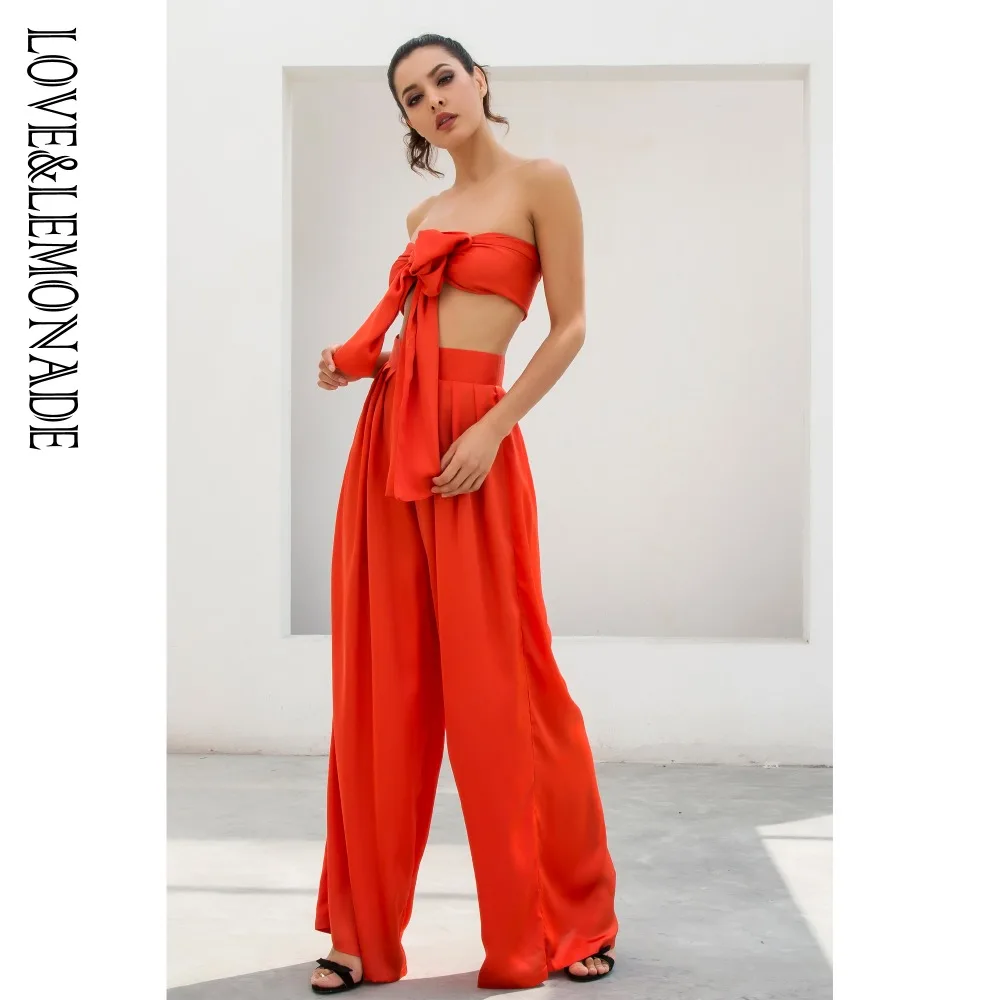 Женский костюм-двойка LOVE &amp LEMONADE оранжевый костюм с высокой талией модель LM6473 |