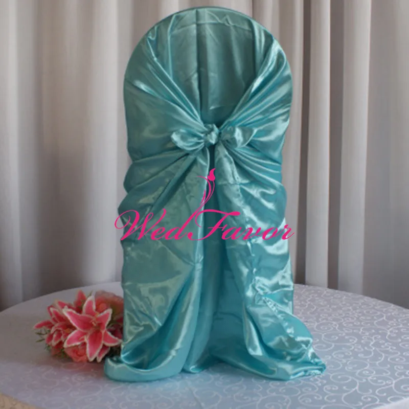 Aqua Blue WedFavor 100 шт Универсальные Сатиновые чехлы для стульев для свадьбы чехлы на стулья для банкета, вечерние украшения для отеля - Цвет: Aqua Blue