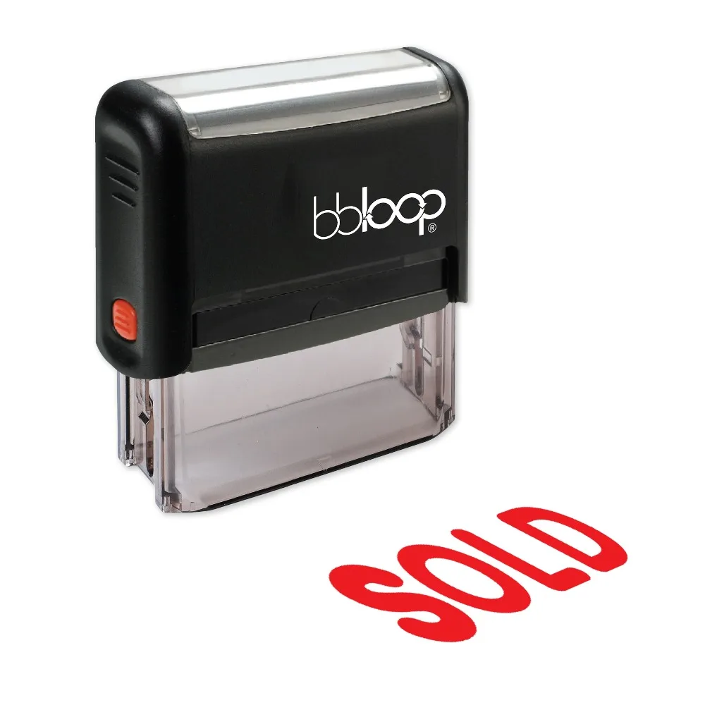 

BBloop "SOLD" Bold Self-Inking Stamp, Rectangular. Laser Engraved, RED