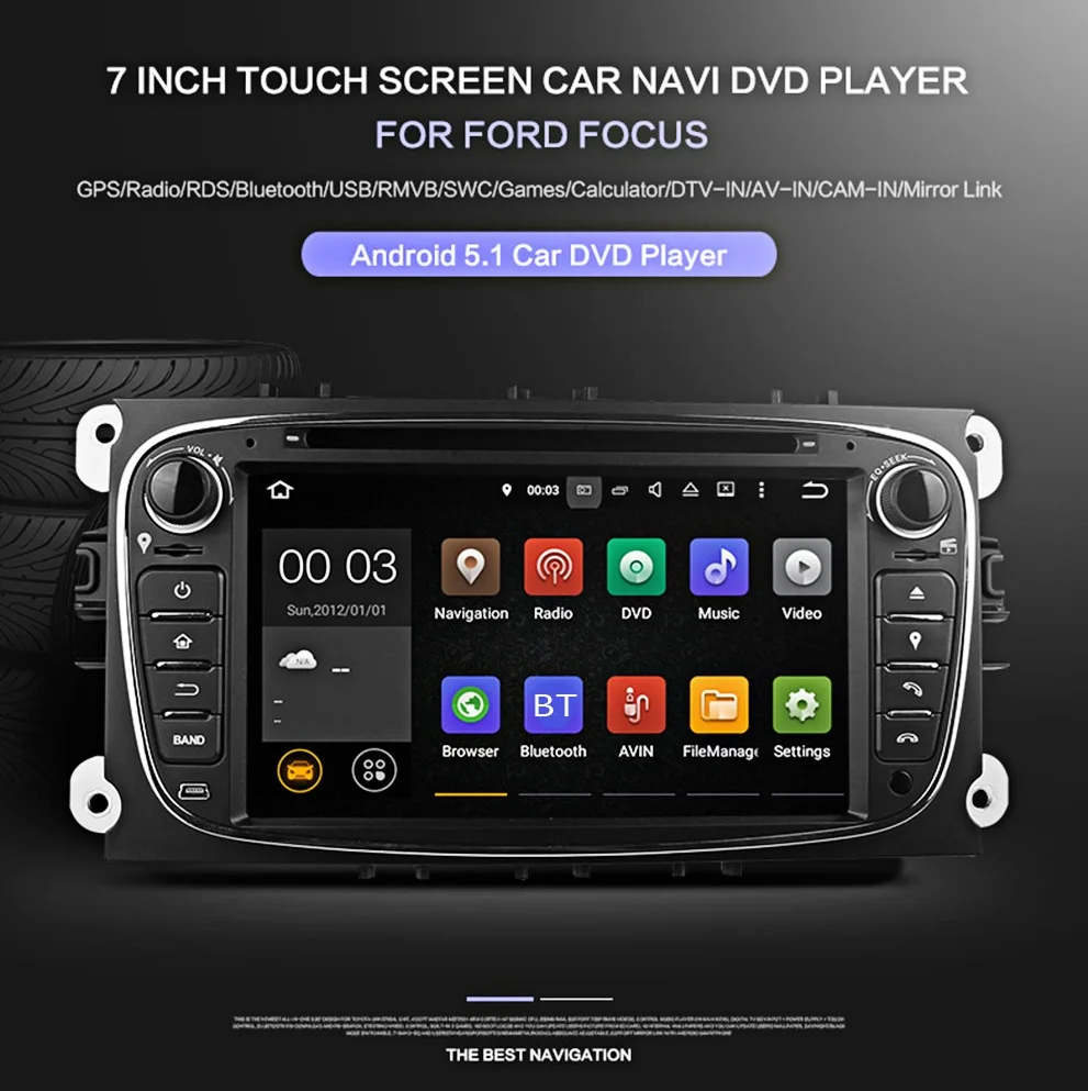DU7009 7 Inch Double Din Android 5.1 Quad-Core Car Stereo Video DVD Player In-dash Mic for Ford Support Remote Control | Автомобили и