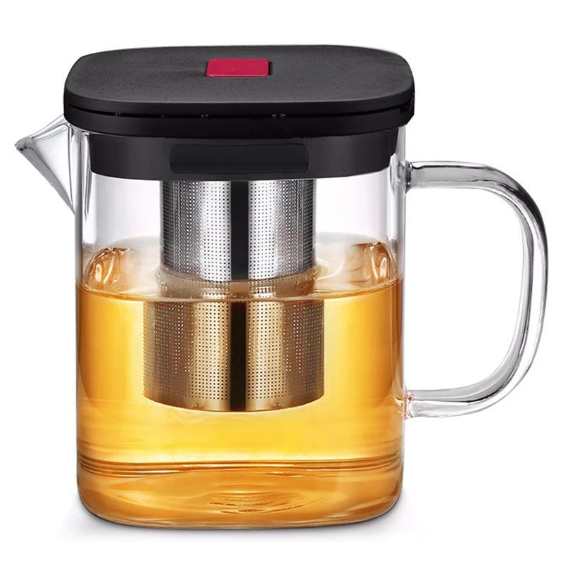 600ML Акция прозрачный стеклянный квадратный чайник из нержавеющей стали для заваривания тепла чайное ситечко, заварник, набор инструментов - Цвет: 600ML