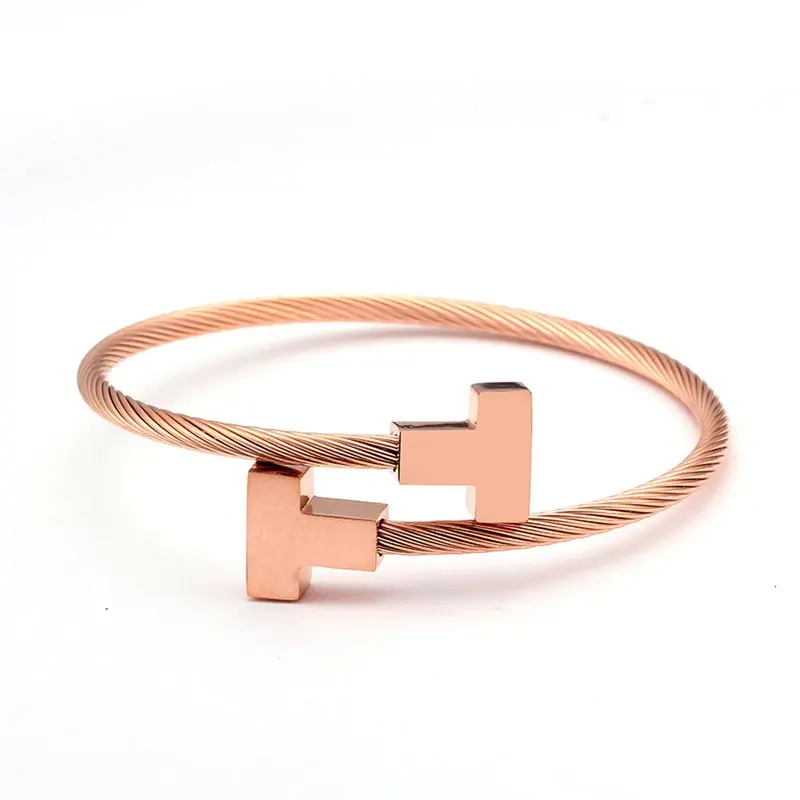 Rose Gold Color Классический бренд браслет цепочка из нержавеющей стали спортивные браслеты простой Роскошный кулон манжета Серебряный браслет для мужчин и женщин ювелирные изделия - Окраска металла: Rose Gold Color