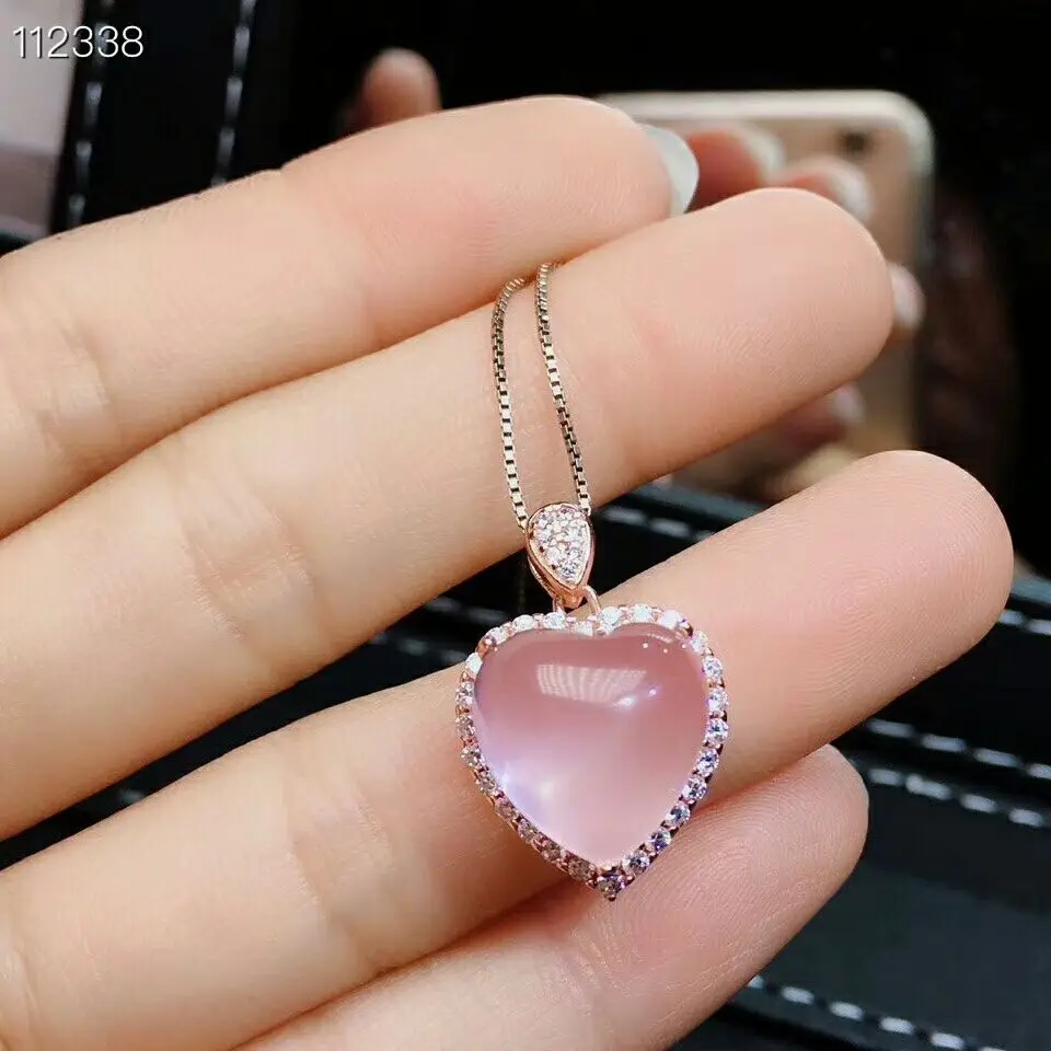 Rose gold necklace MeiBaPJ натуральный розовый кварц драгоценный камень Прекрасный Любовь Сердце Ювелирный Набор 925 Чистое серебро ожерелье и кольцо костюм для женщин - Цвет камня: Rose gold necklace