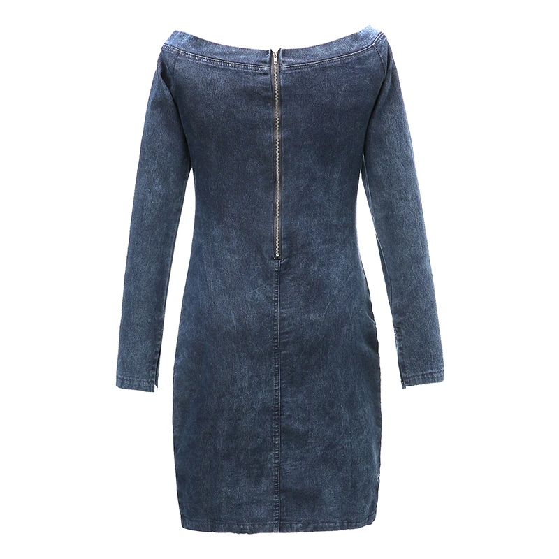 Женское джинсовое платье с открытыми плечами повседневное короткое длинными