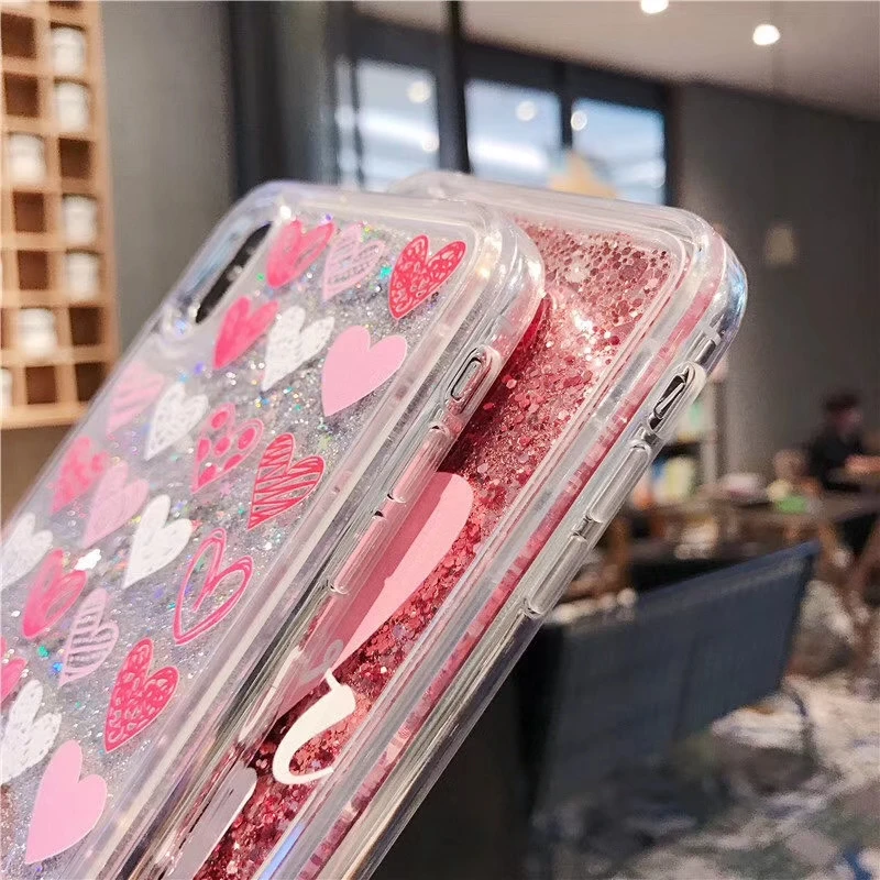 Блестящий чехол Love Heart для iphone 6 7 8 Plus X XR XS MAX звездный узор зыбучий песок plus XSMax