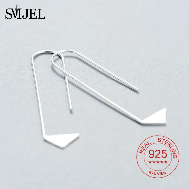 SMJEL 925 Sterling Silver Triangle Long Post Earring Geometric Statement Stud Earrings for Women Wedding Jewelry | Украшения и