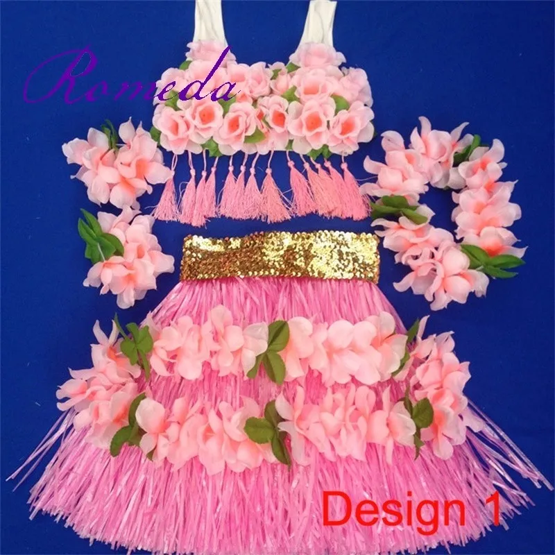 

New Arrived hawaiian hula grass skirt lei set headwear necklace bracelet garland leis party decoration