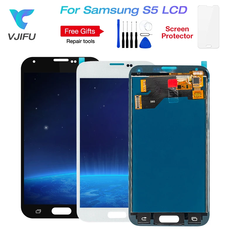 1 шт. G900f S5 ЖК-дисплей для SAMSUNG Galaxy S5 lcd G900M G900A G900T G900FD дисплей сенсорный экран дигитайзер с рамкой, клей