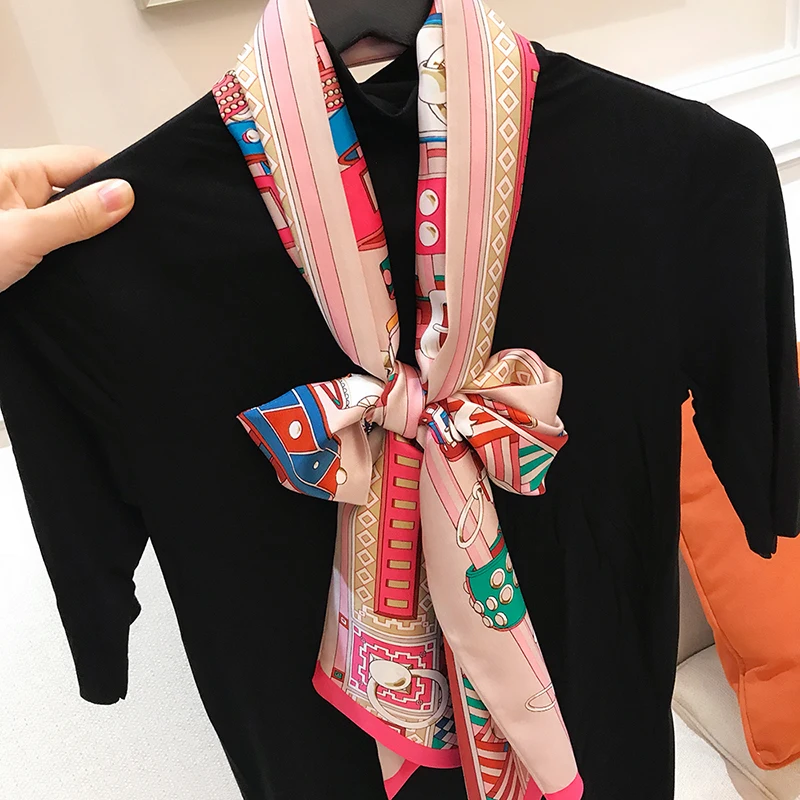 Узкий длинный 100% шелковый платок женские модные шелковые шарфы с принтом