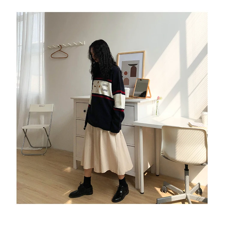 Woherb женский корейский Harajuku полосатый свитер женский пуловер Kawaii Ulzzang вышивка джемпер одежда для женщин 22873